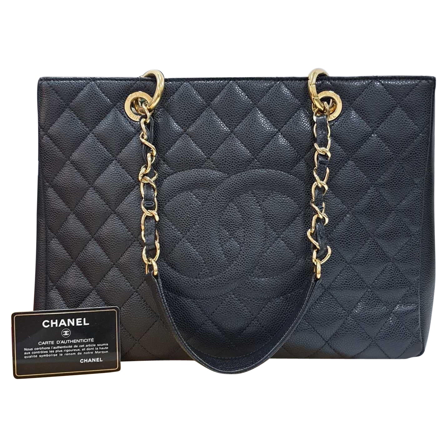 Chanel Grand Black Caviar Shopping Tote Bag For Sale at 1stDibs
