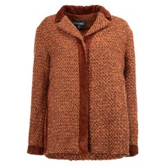 2017 Brown Suede Trim Wool Tweed Jacket Size XXXL