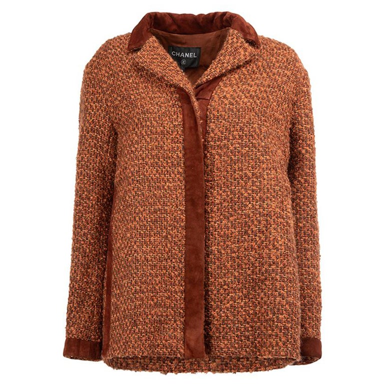 2017 Brown Suede Trim Wool Tweed Jacket Size XXXL For Sale at 1stDibs