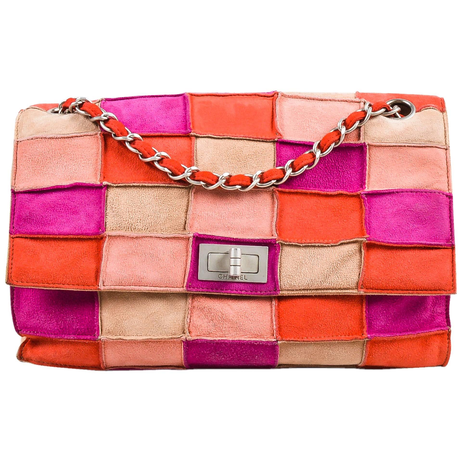 Chanel Pink Beige Suede Leather "Mademoiselle Patchwork Reissue" Flap Bag For Sale