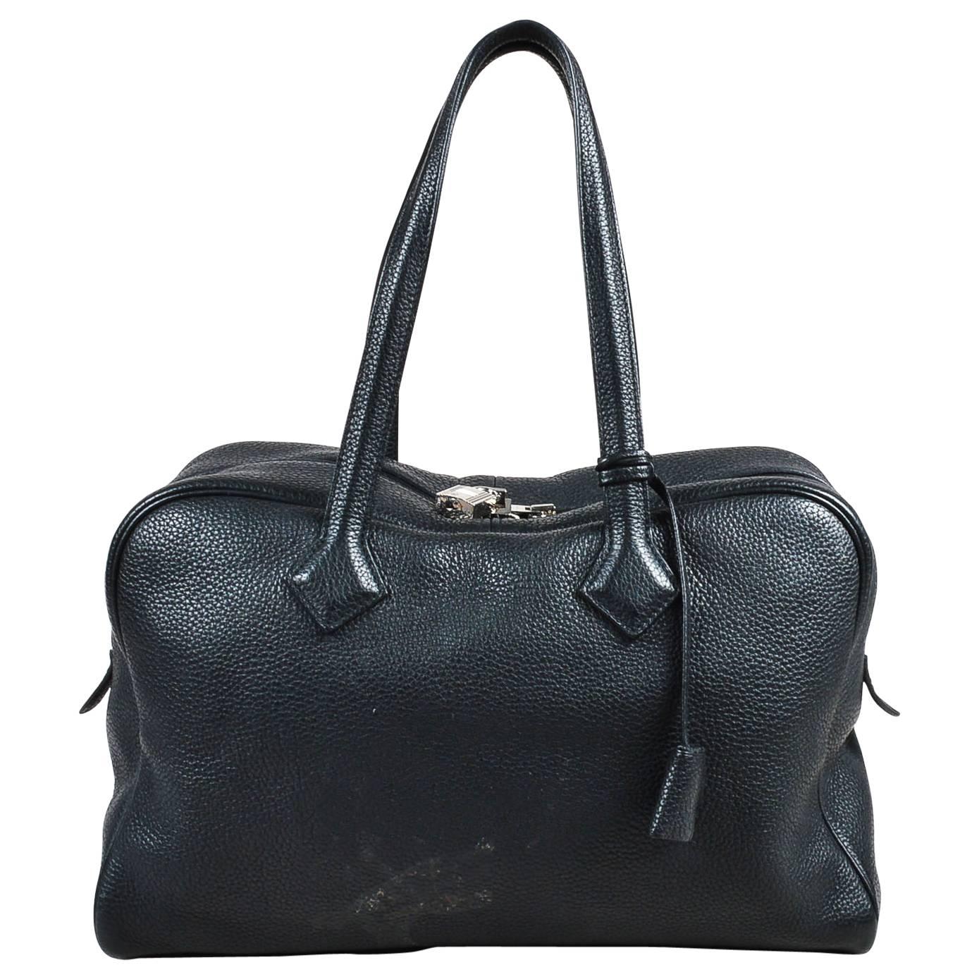 Hermes Black Clemence Leather "Victoria II 35" Bag For Sale