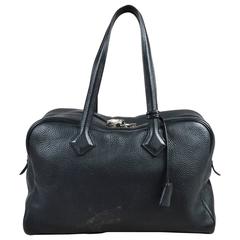 Used Hermes Black Clemence Leather "Victoria II 35" Bag