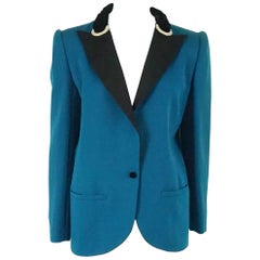 Valentino 1980's Turquoise lightweight wool tuxedo style jacket-Size 8