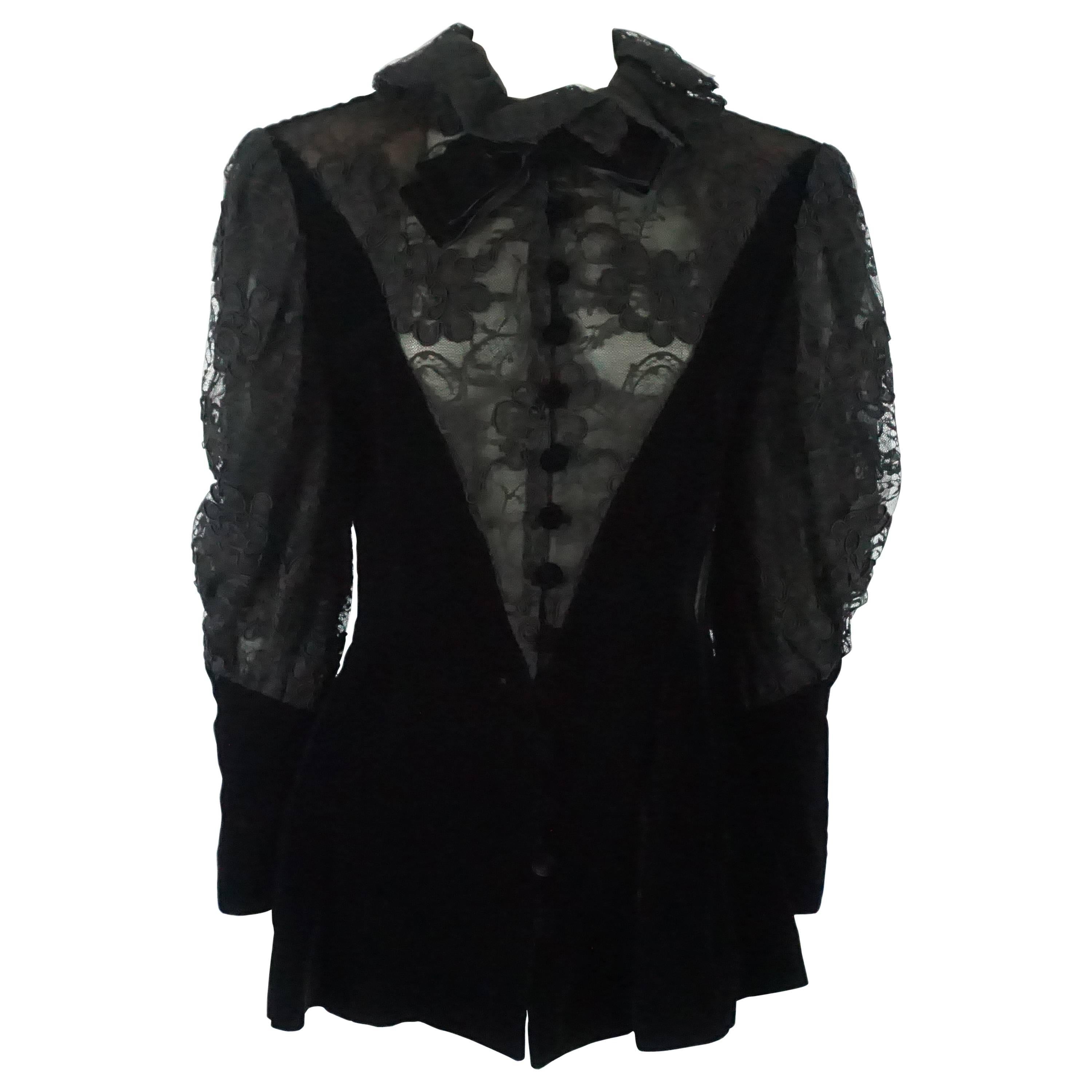 Jean-Louis Scherrer Black Velvet and Lace Victorian Style Jacket-8-70's