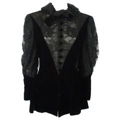 Vintage Jean-Louis Scherrer Black Velvet and Lace Victorian Style Jacket-8-70's