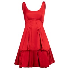 Red Silk Satin Pleated Mini Dress Size S