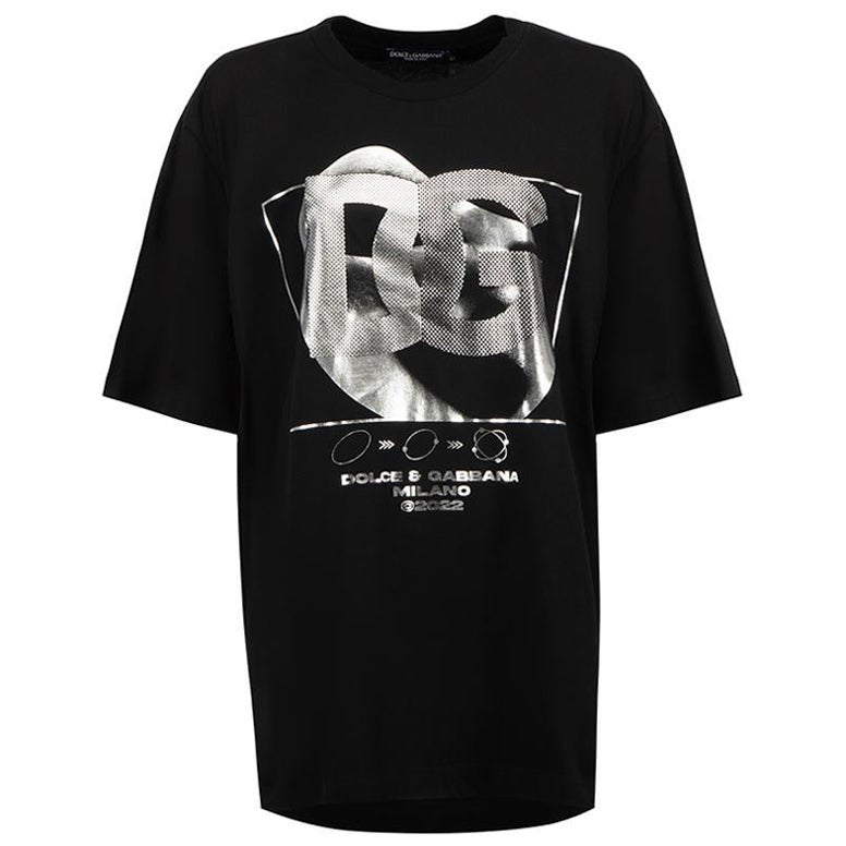 Black Cotton Silver Realtà Parallela Print T-Shirt Size S For Sale