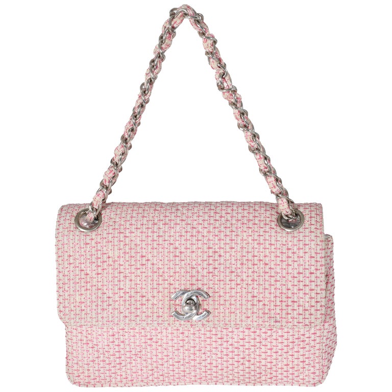 Chanel Woven Raffia Pink White Small CC Shoulder Flap Bag For Sale at  1stDibs