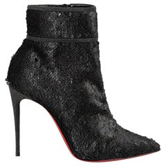 Used Black Moulakate Paillette Stiletto Sequin Glitter Accent Boots Size IT 36