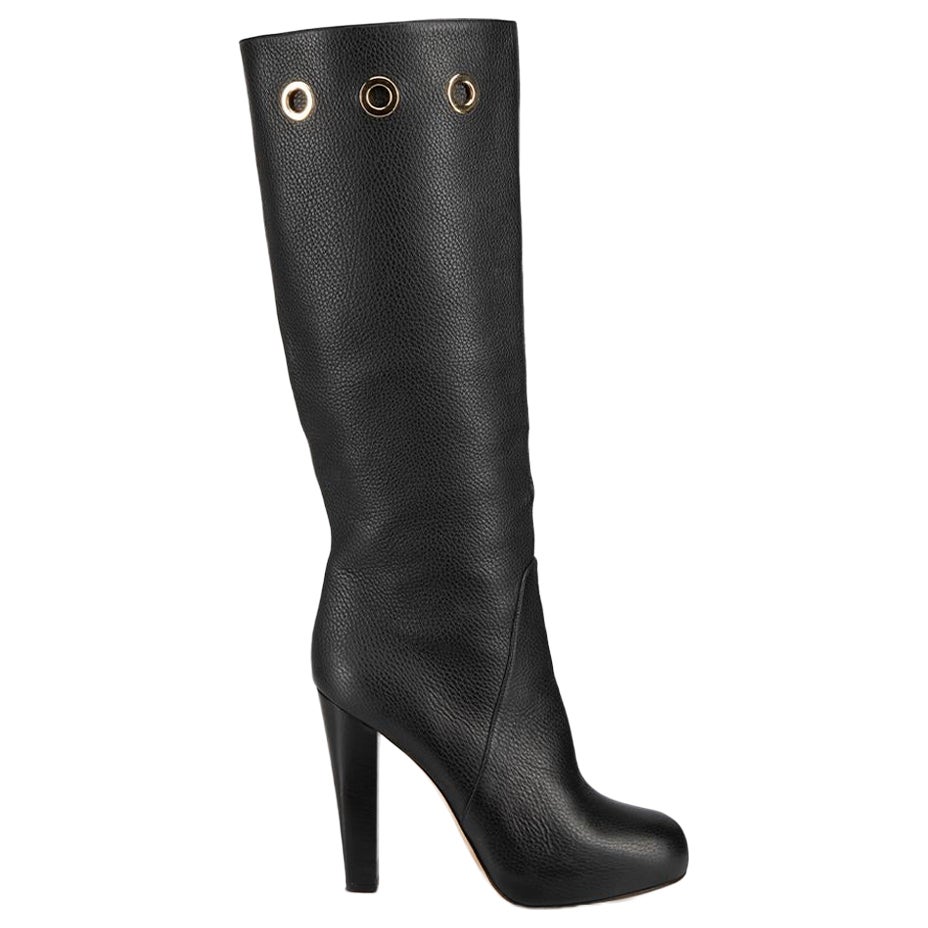 Black Leather Eyelets Detail Knee High Boots Size IT 40