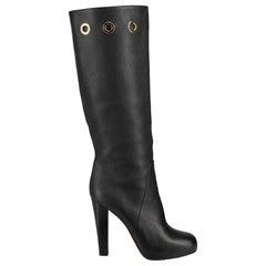 Black Leather Eyelets Detail Knee High Boots Size IT 40