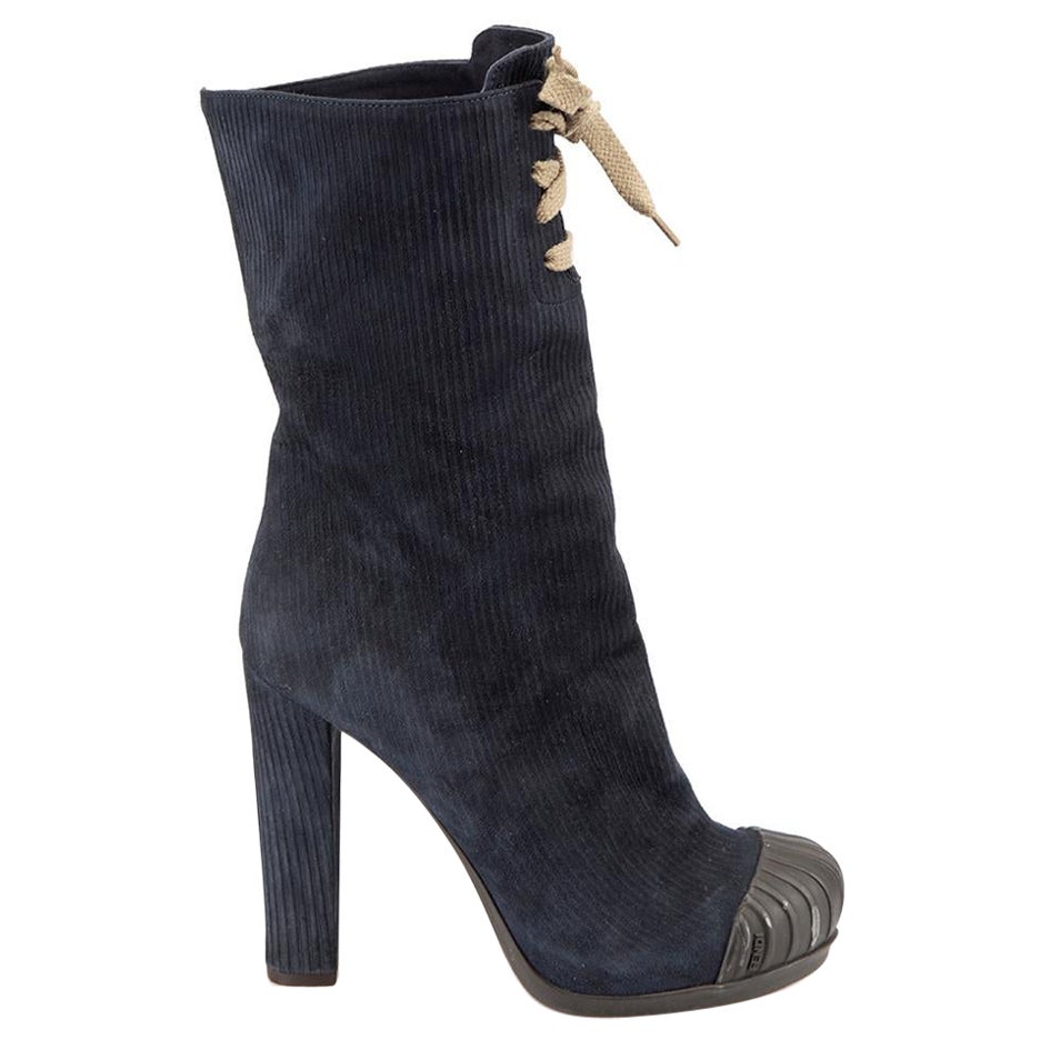Navy Suede Cord Toe Cap Boots Size IT 37 For Sale