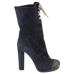 Navy Suede Cord Toe Cap Boots Size IT 37
