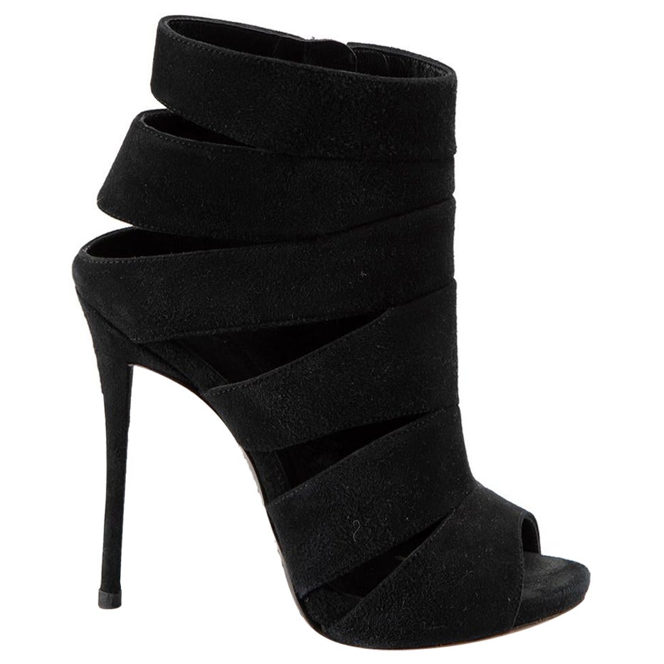 Black Suede Strap Detail Stiletto Ankle Boots Size IT 36 For Sale