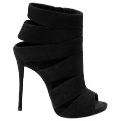 Black Suede Strap Detail Stiletto Ankle Boots Size IT 36