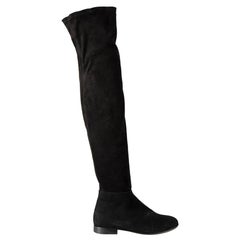 Used Black Suede Thigh High Boots Size IT 36.5