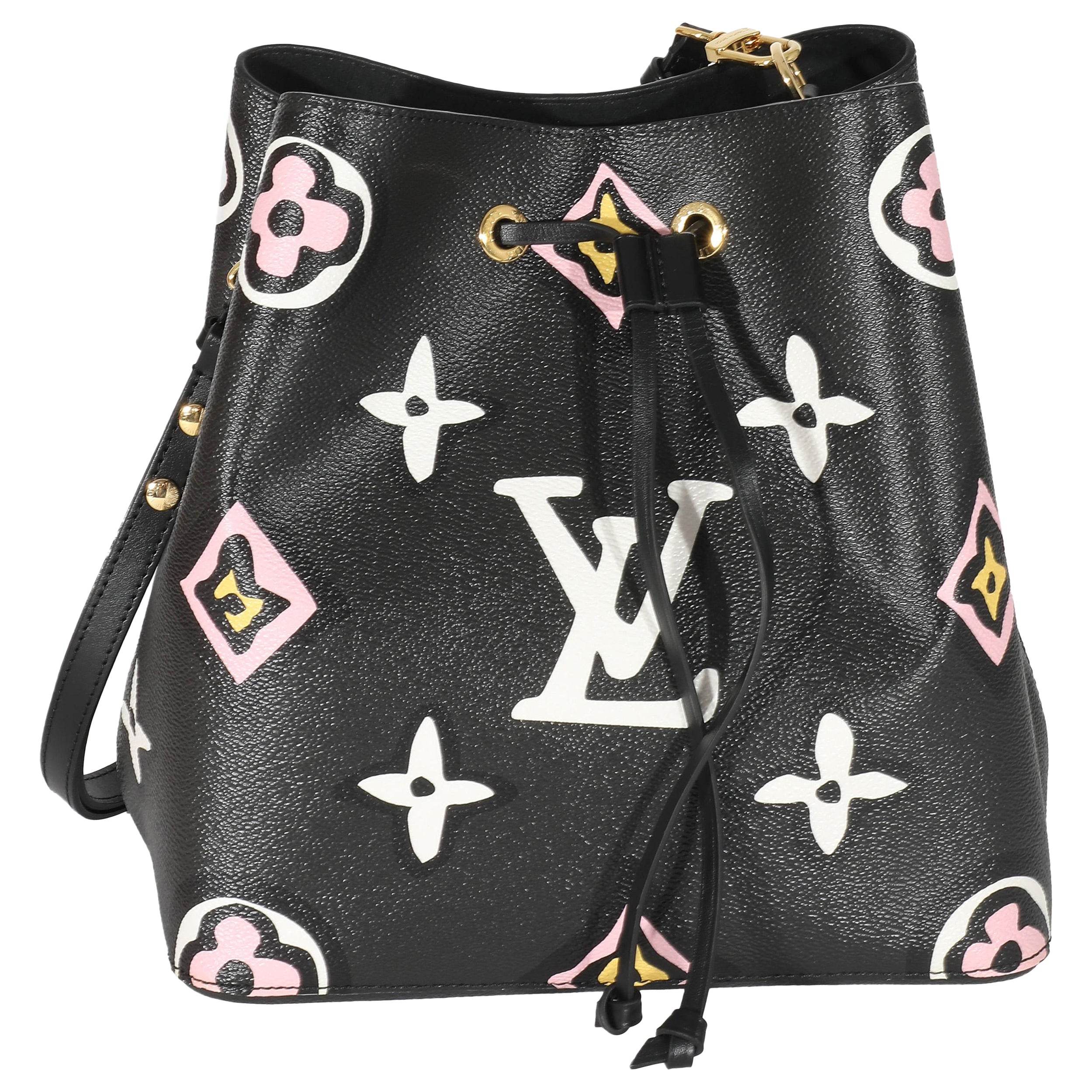Louis Vuitton Neo Noe MM Black Bucket Bag Wild at Heart Giant Monogram Pink
