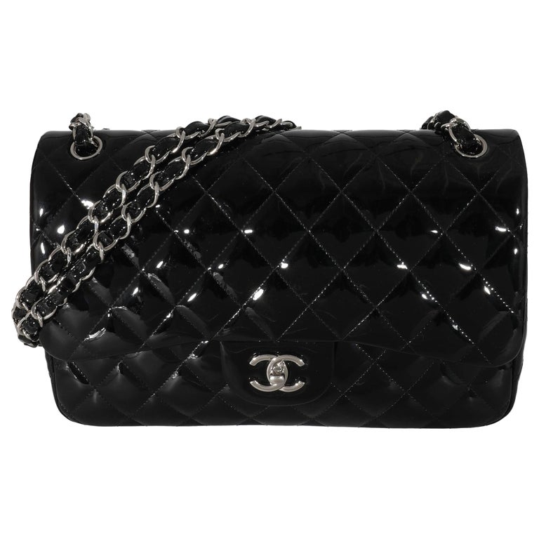 CHANEL Patent Quilted Jumbo Double Flap Black 1186537