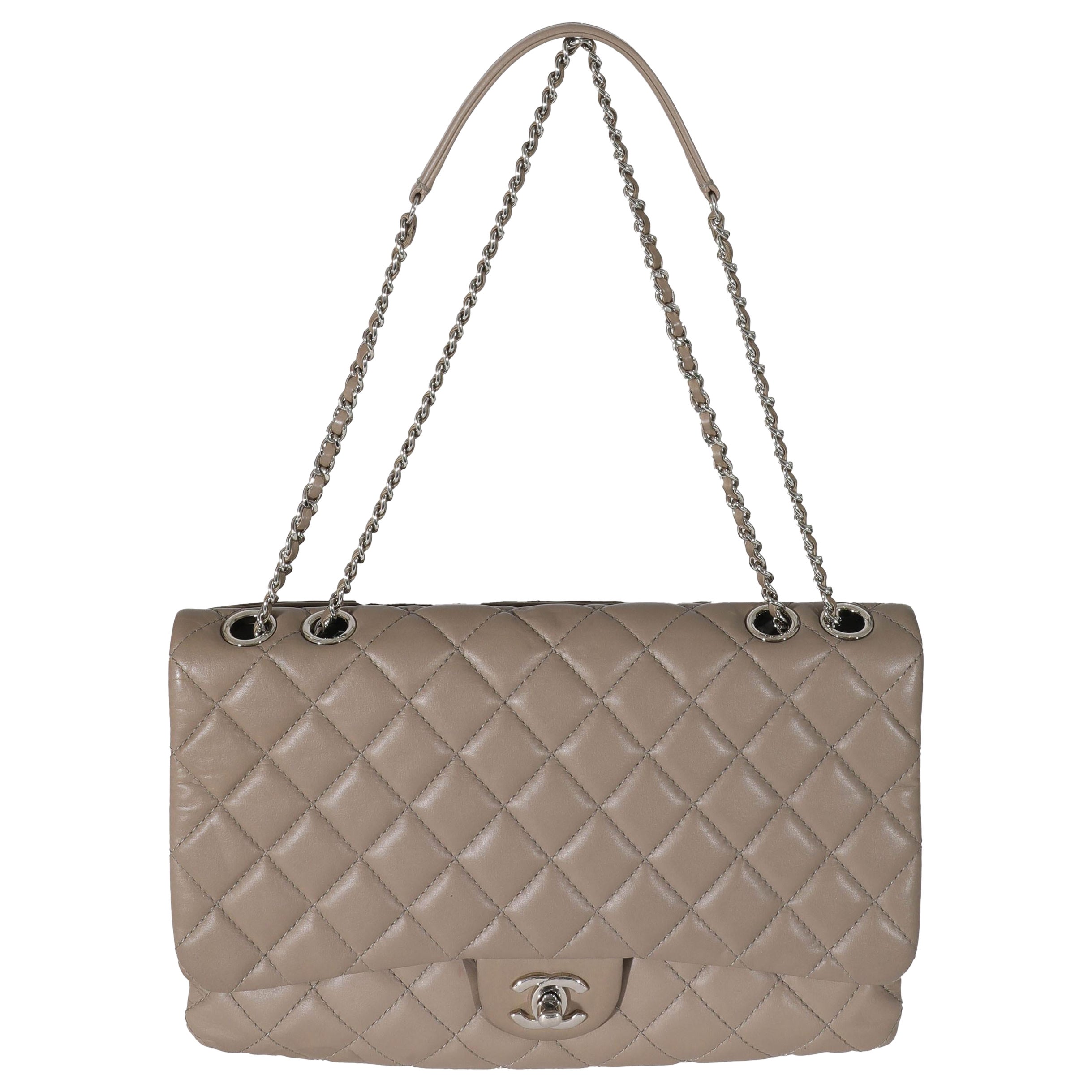 Chanel Grey Lambskin Large Chanel 3 Flap Bag For Sale at 1stDibs