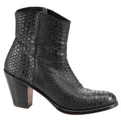 Black Python Leather Cuban Heel Boots Size IT 39