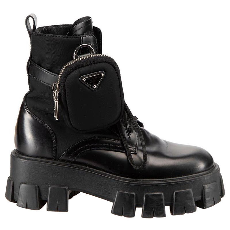 Black Leather Monolith Chunky Boots Size IT 35.5