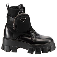 Used Black Leather Monolith Chunky Boots Size IT 35.5