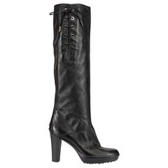 Black Leather Knee High Lace-up Boots Size IT 41