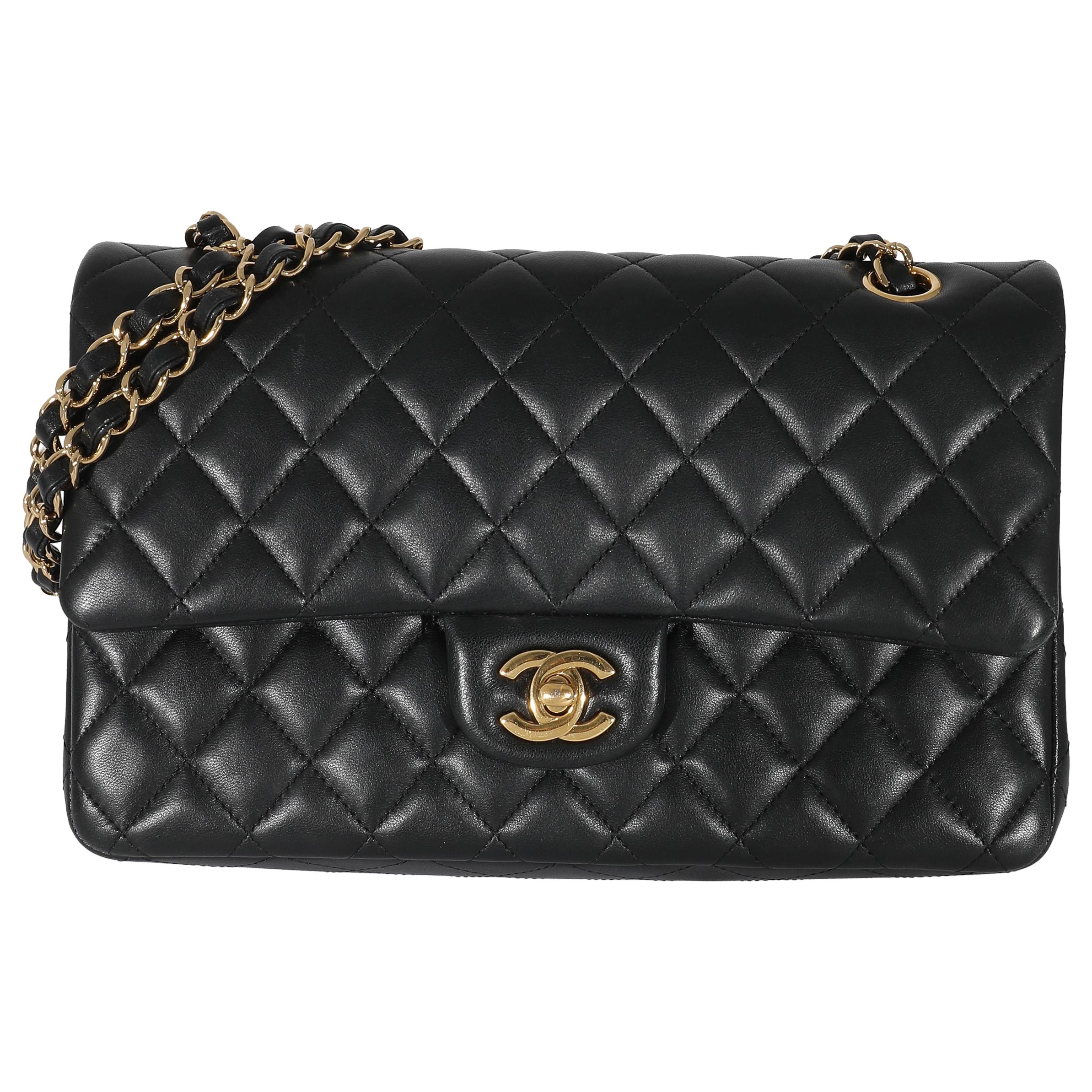 Chanel Black Lambskin Medium Classic Double Flap Bag For Sale