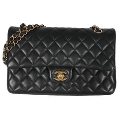 Vintage Chanel Black Lambskin Medium Classic Double Flap Bag