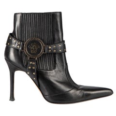 Schwarze Leder Medusa Logo Stiletto-Stiefel Größe IT 37