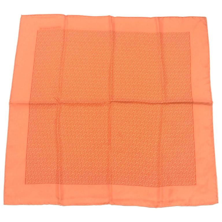 MINT. Vintage HERMES mini carre twill orange and logo print silk scarf ...