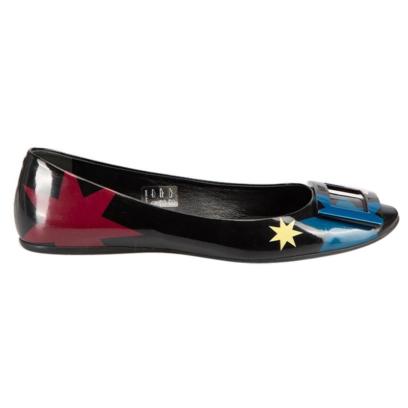 Black Patent Leather Gommettine Buckle Ballet Flats Size IT 39.5 For Sale