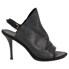Black Leather Open Toe Slingback Heels Size IT 39.5