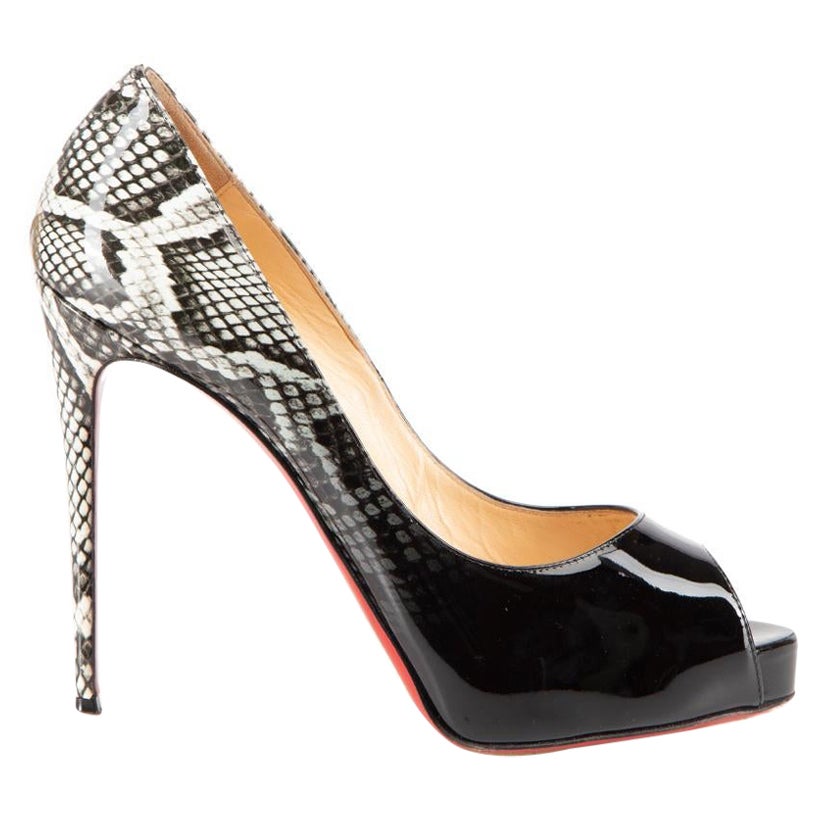 Black Patent Snakeskin Print Ombre Lady Peep Heels Size IT 37.5