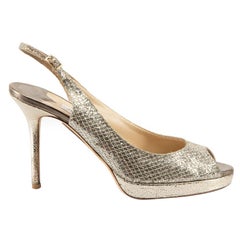 Silver Glitter Slingback Peep-Toe Heels Size IT 39