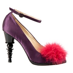 Purple Silk Satin Peep-Toe Sculpted Heels Size IT 37