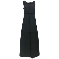 Vintage Courreges Couture Black A-Line Wool Maxi Dress - Late 1960s