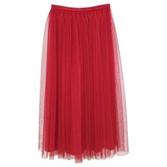 Dior Christian Dior Red Tulle Overlay Gathered Midi Skirt