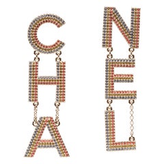 CHA-NEL Runway Logo Crystal Earrings Rare Rainbow Chanel
