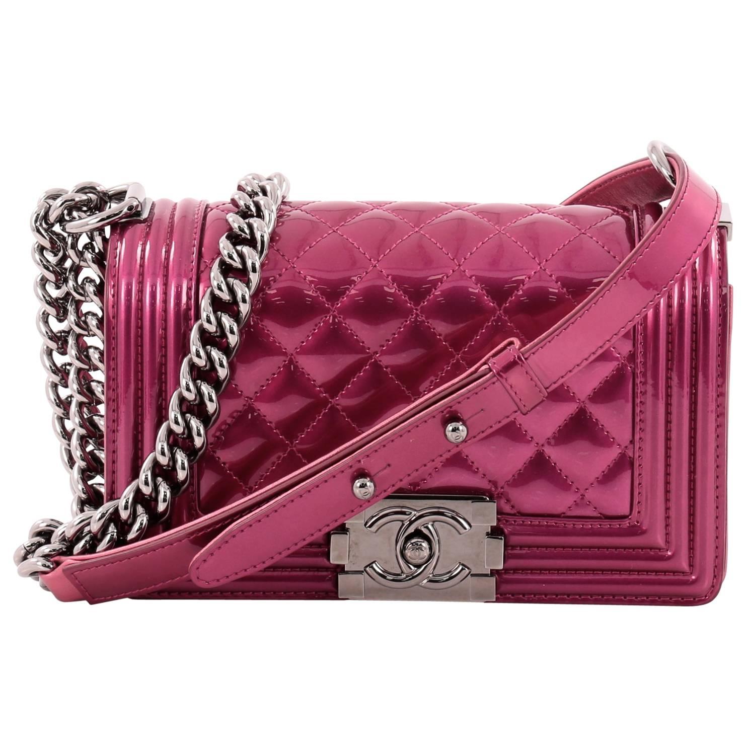 Chanel Boy Flap Bag Quilted Patent Small at 1stDibs