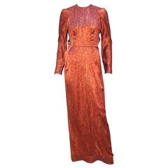 Tall & Slender 1980's Copper Brown Silk Evening Gown With Modified Train 