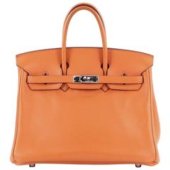 Hermes Birkin Handbag Orange Swift with Palladium Hardware 25