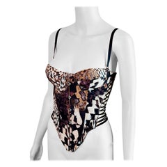 Roberto Cavalli Bustier Corset Lace Up Abstract Print Crop Top
