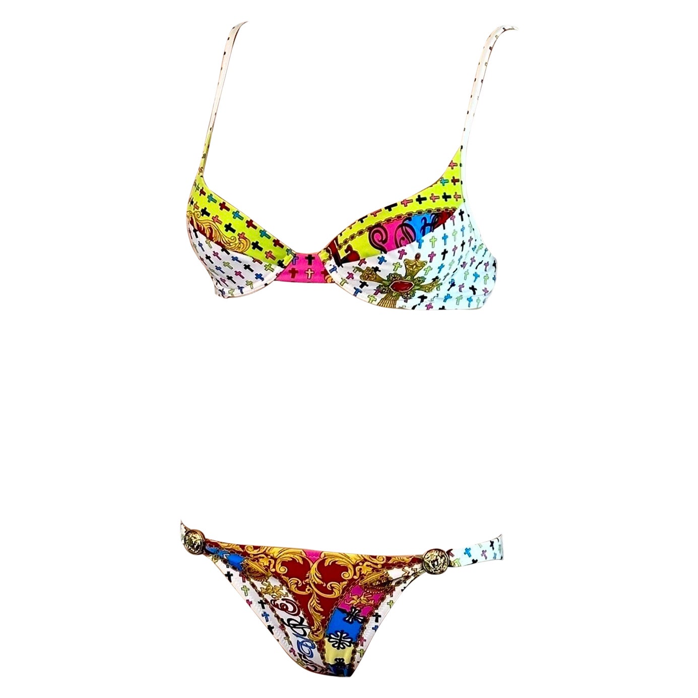 Zweiteiliges Bikini-Set mit Medusa-Logo und Badeanzug von Versace, F/S 2005 im Angebot