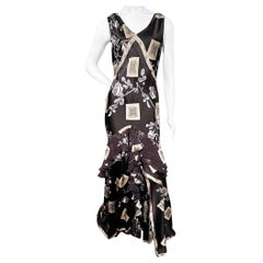ICONIC FW 2005 Roberto Cavalli Chinoiserie Print Black and Gold Silk Bias Gown