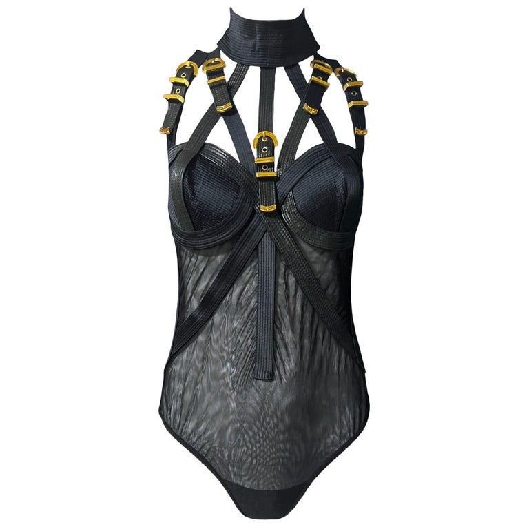 F/W 1992 Gianni Versace Bondage Buckle Bodysuit Documented Miss S&M For  Sale at 1stDibs