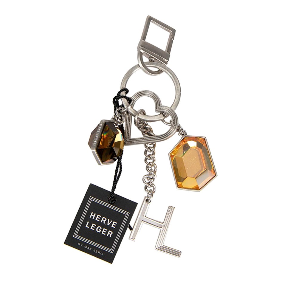 Herve Leger Women's Amber & Brown Gemstone Charm Key Ring For Sale