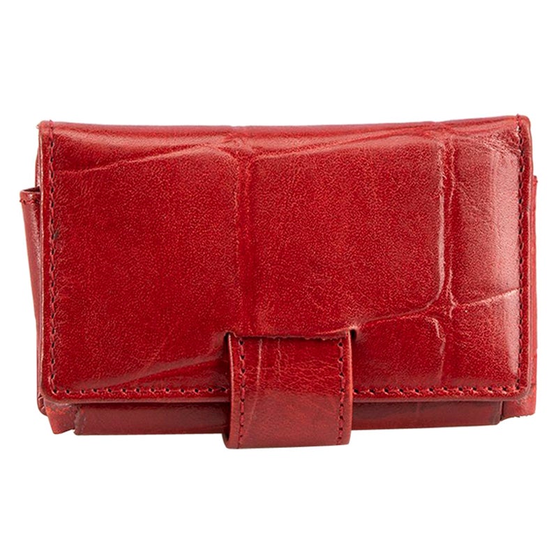 Mulberry Women's Vintage Red Leather Croc Embossed Lipstick Pouch with Mirror For Sale