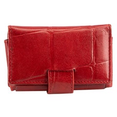 Mulberry Women's Vintage Red Leather Croc Embossed Lipstick Pouch with Mirror