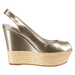 Silver Leather Lagoon Raffia Wedges Size IT 38